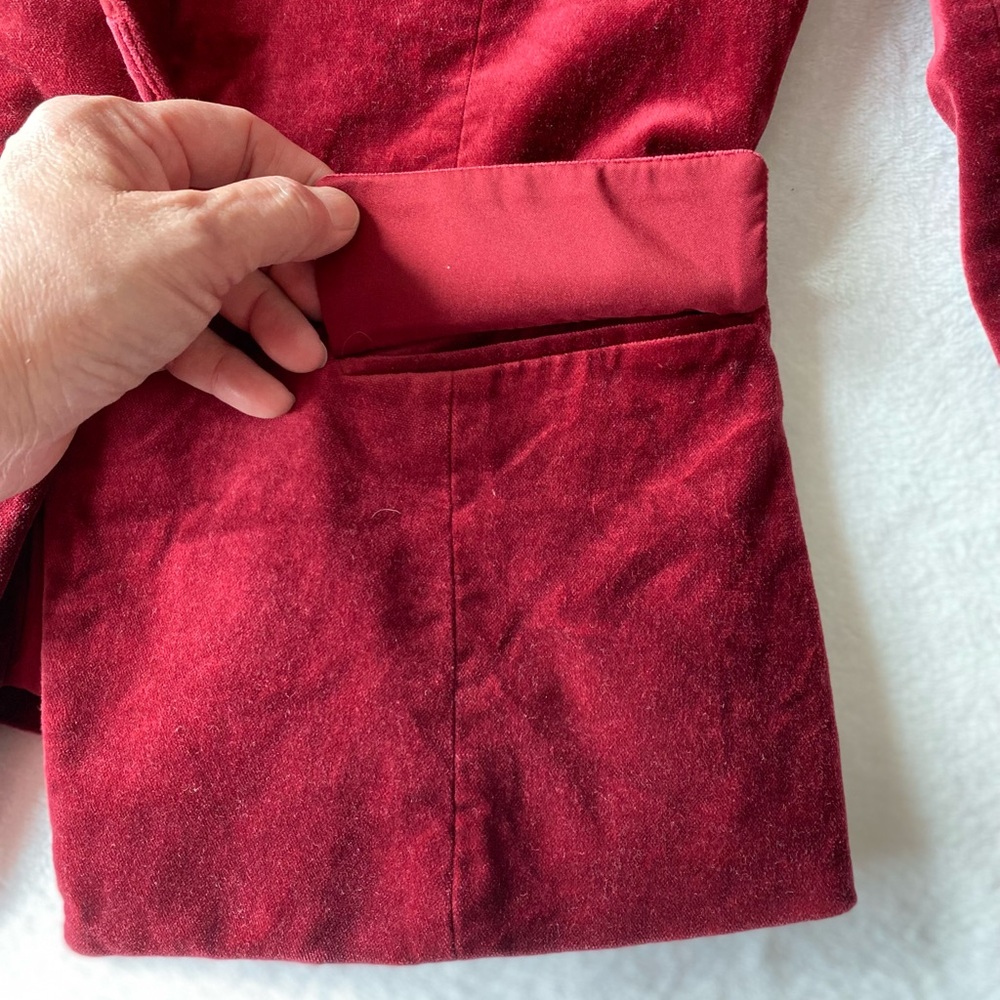 WHBM Burgundy Velvet Blazer Single Button Notch Lapel Fitted Velvet Jacket 4P - Picture 9 of 15